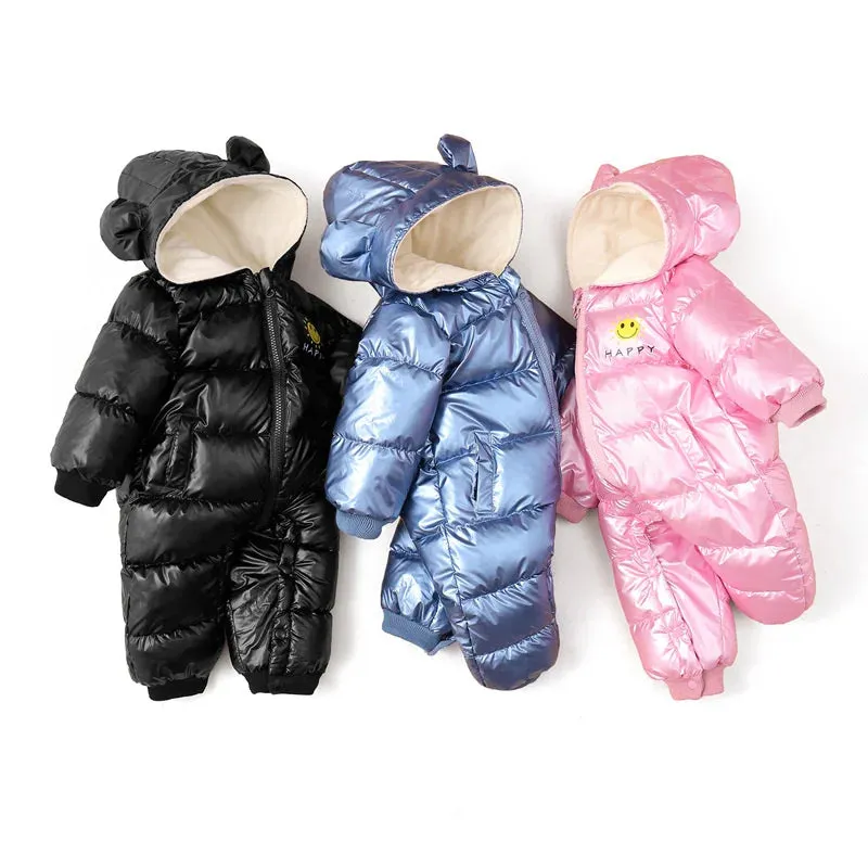 Full-body thermal suit with multicolored metallic hood
