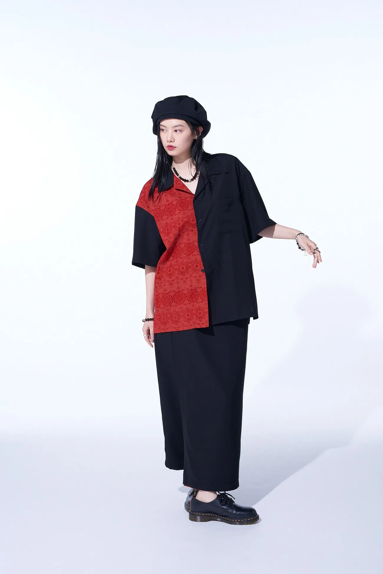 GABARDINE   MURAL LACE FADED FLOCKY LINEN CLOTH OPEN-COLLAR SHIRT