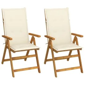 Garden Reclining Chairs 2 pcs with Cushions Solid Acacia Wood