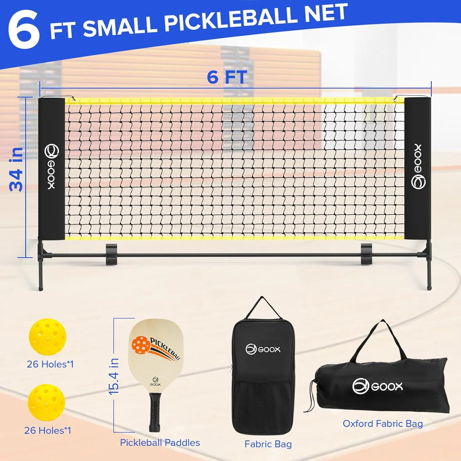 GOOX 6FT Small Mini Pickleball Net Set - Quick Setup Indoor/Outdoor Portable Practice Net