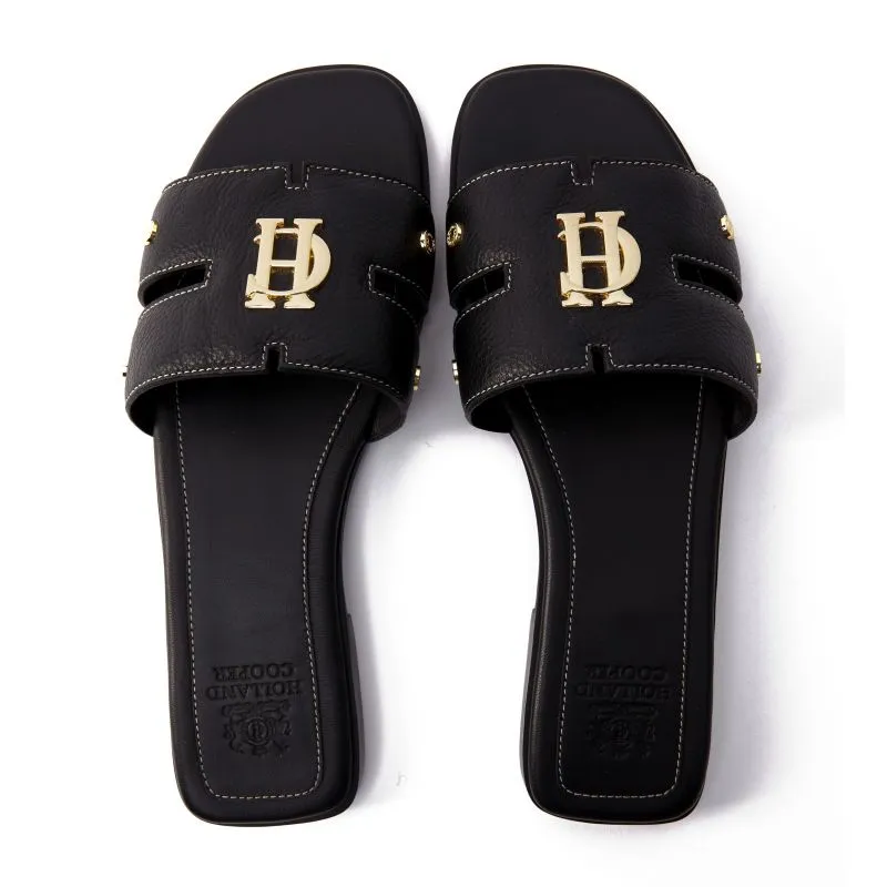 Holland Cooper Monogram Ladies Sliders - Black Leather