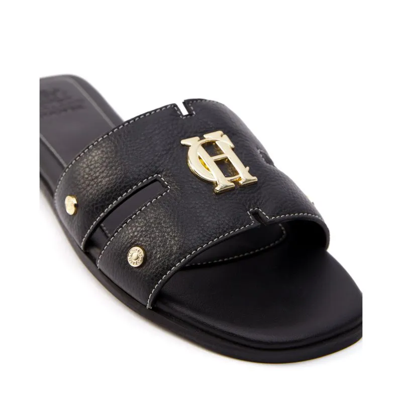 Holland Cooper Monogram Ladies Sliders - Black Leather