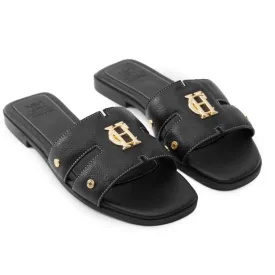 Holland Cooper Monogram Ladies Sliders - Black Leather
