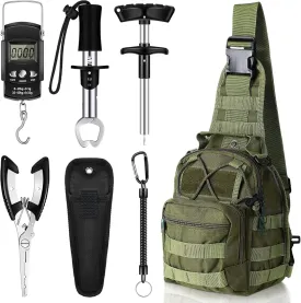Hungdao 7 Pcs Fishing Tool Kit Fishing Gear Backpack Pliers and Equipment Include Hook Remover Backpack Pliers Kit Scale Gripper Weigh Separator