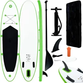 Inflatable Stand Up Paddle Board Set Green and White,Sporting Goods,Outdoor Recreation,Boating & Water Sports,Surfing,Paddleboards,92733