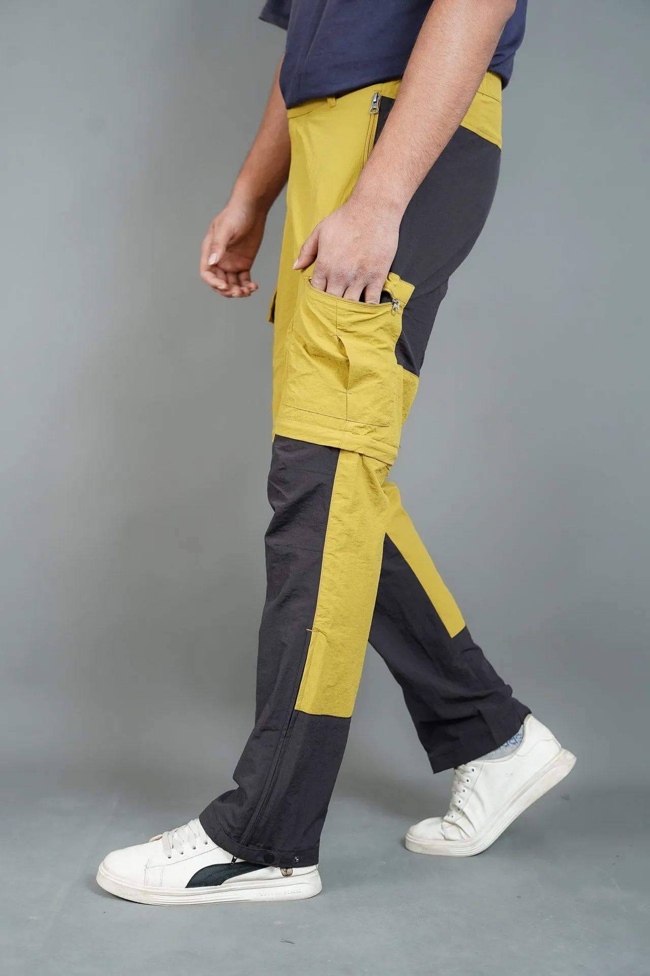 JAG TerraTrek Convertible Trekking Pant | Mustard Charcoal Combination | Bottom Zipper | Ultra Light Crush Fabric