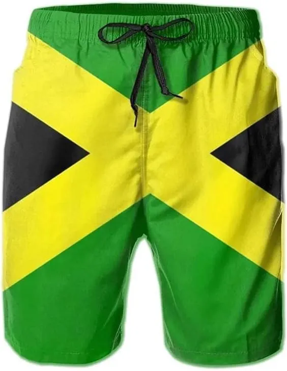 Jamaican Flag Swim Trunks Mens Beach Shorts Quick Dry Board Shorts with Mesh Lining Pockets
