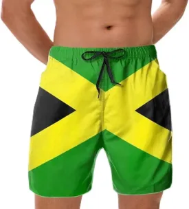 Jamaican Flag Swim Trunks Mens Beach Shorts Quick Dry Board Shorts with Mesh Lining Pockets