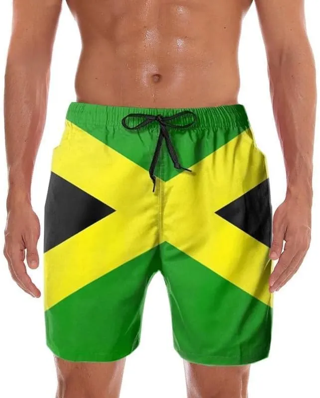 Jamaican Flag Swim Trunks Mens Beach Shorts Quick Dry Board Shorts with Mesh Lining Pockets
