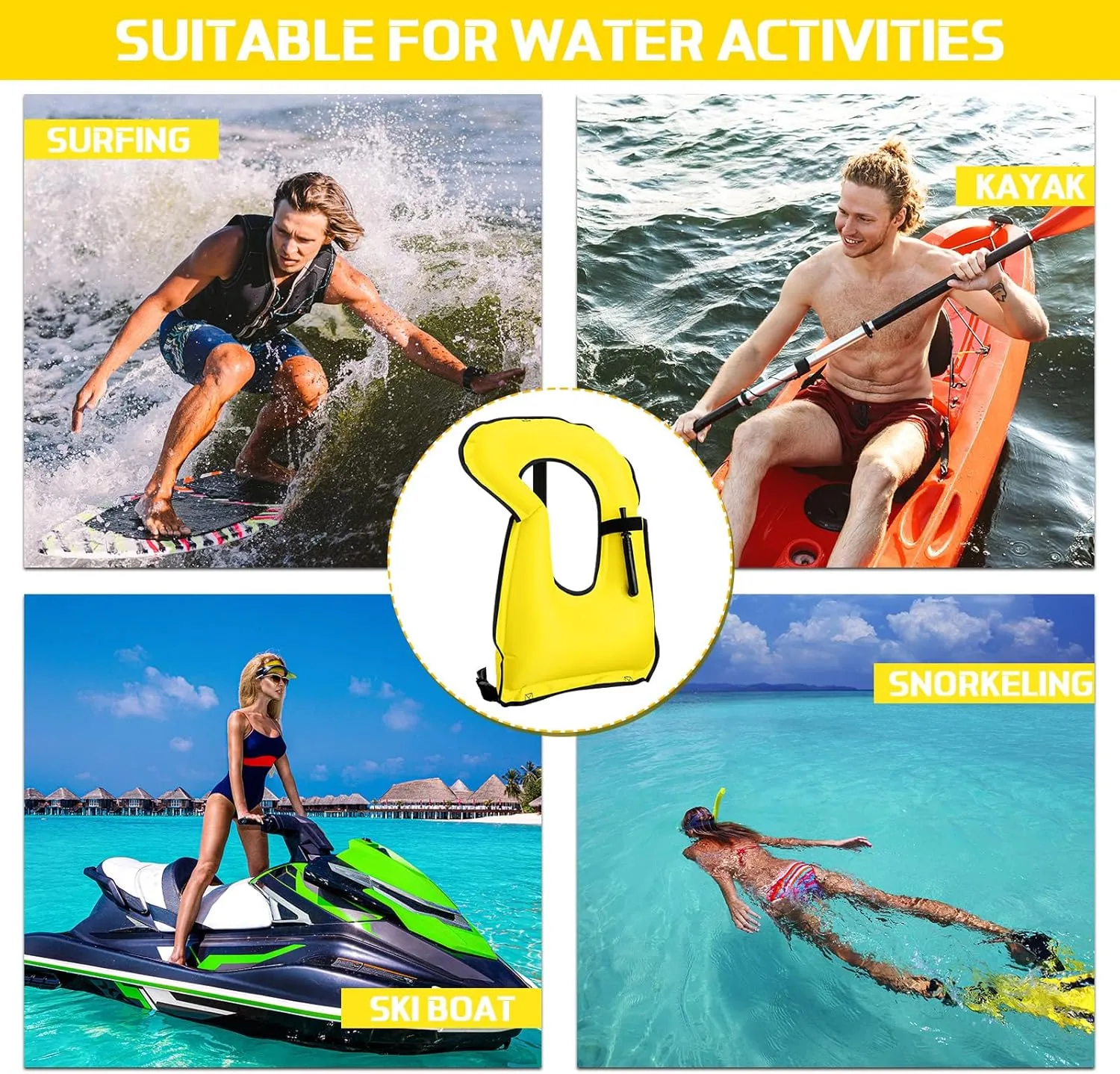 Jerify 4 Pcs Inflatable Snorkel Vest Adults, Portable Swim Vest Jackets, Adjustable Kayaking Jackets Safety Vests for Snorkeling Swimming Diving Surfing