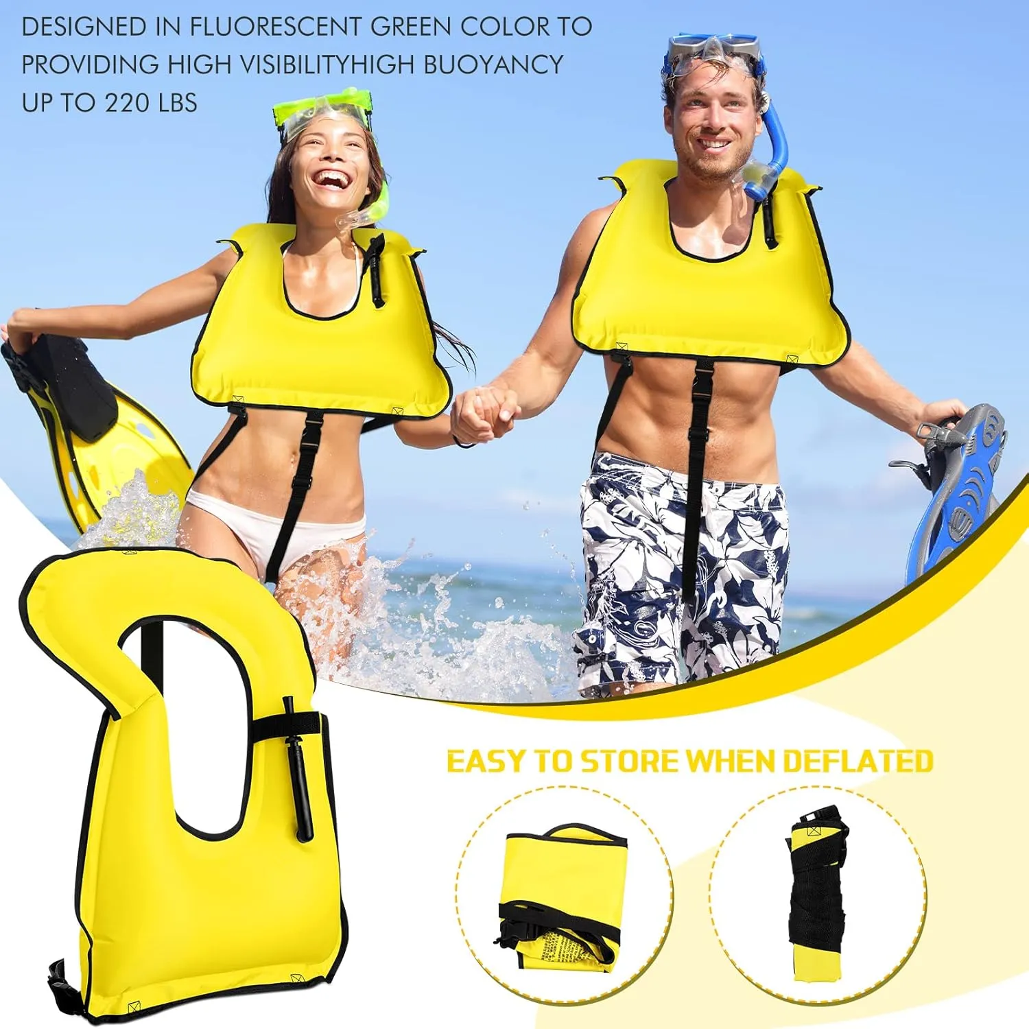 Jerify 4 Pcs Inflatable Snorkel Vest Adults, Portable Swim Vest Jackets, Adjustable Kayaking Jackets Safety Vests for Snorkeling Swimming Diving Surfing