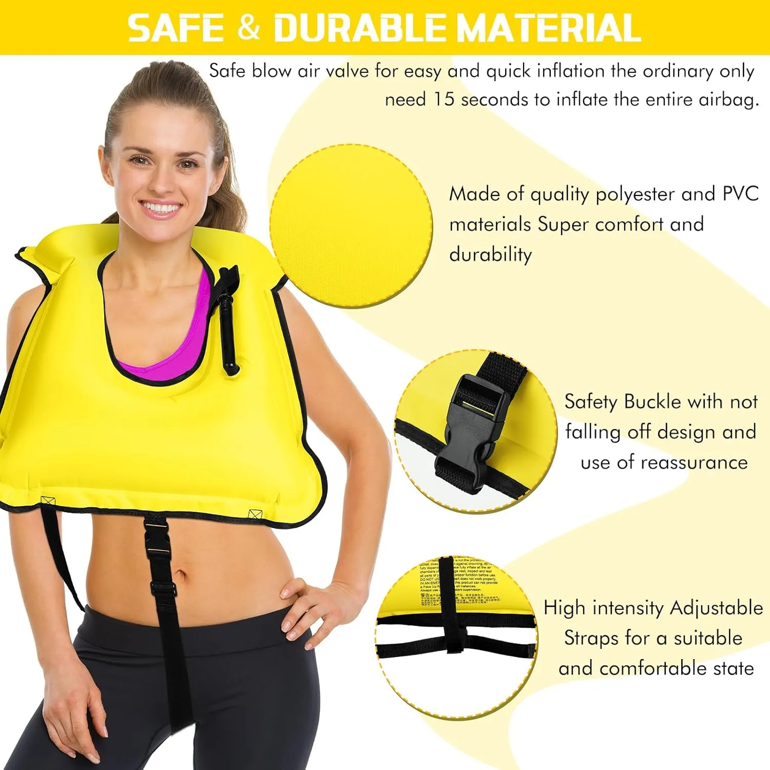 Jerify 4 Pcs Inflatable Snorkel Vest Adults, Portable Swim Vest Jackets, Adjustable Kayaking Jackets Safety Vests for Snorkeling Swimming Diving Surfing