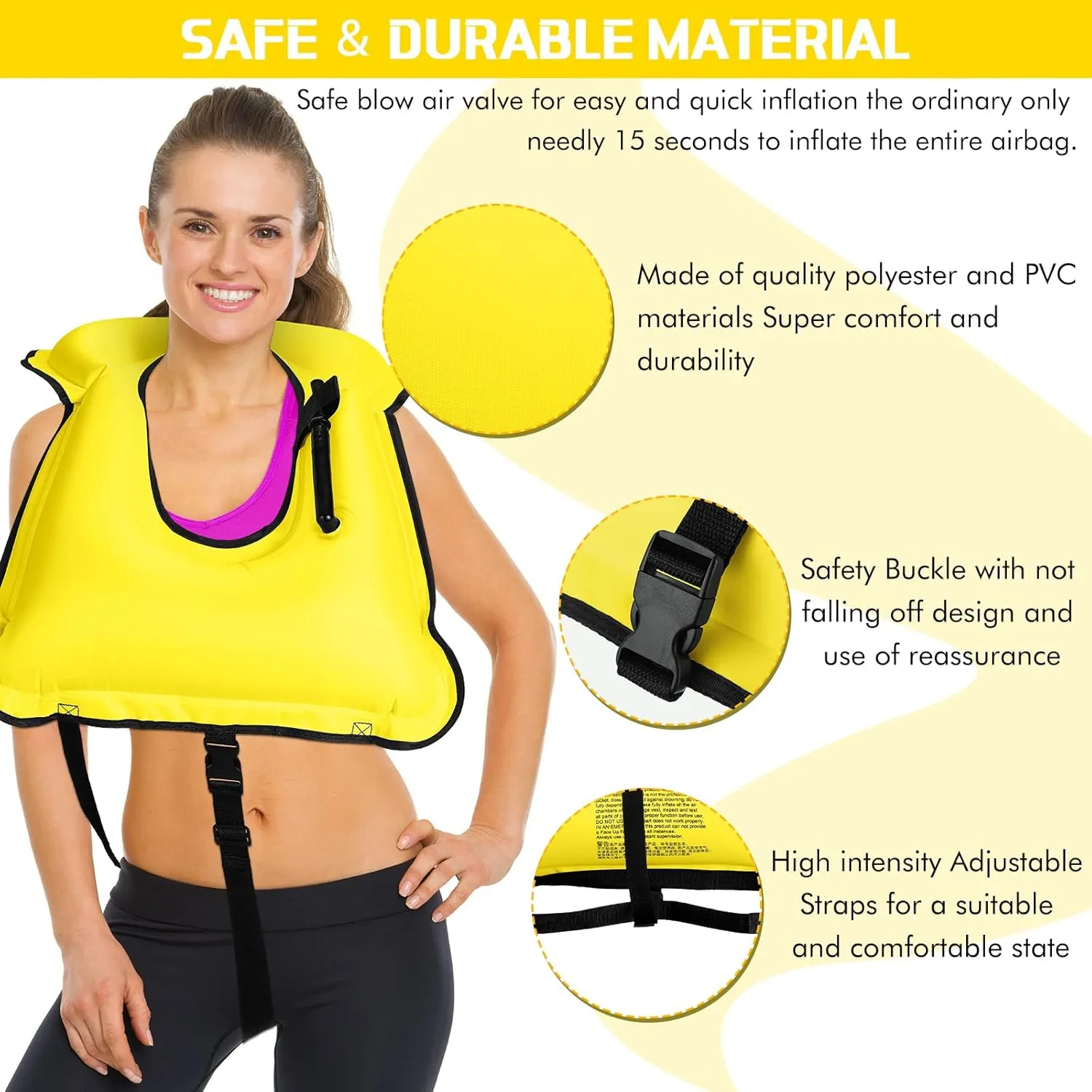 Jerify 4 Pcs Inflatable Snorkel Vest Adults, Portable Swim Vest Jackets, Adjustable Kayaking Jackets Safety Vests for Snorkeling Swimming Diving Surfing