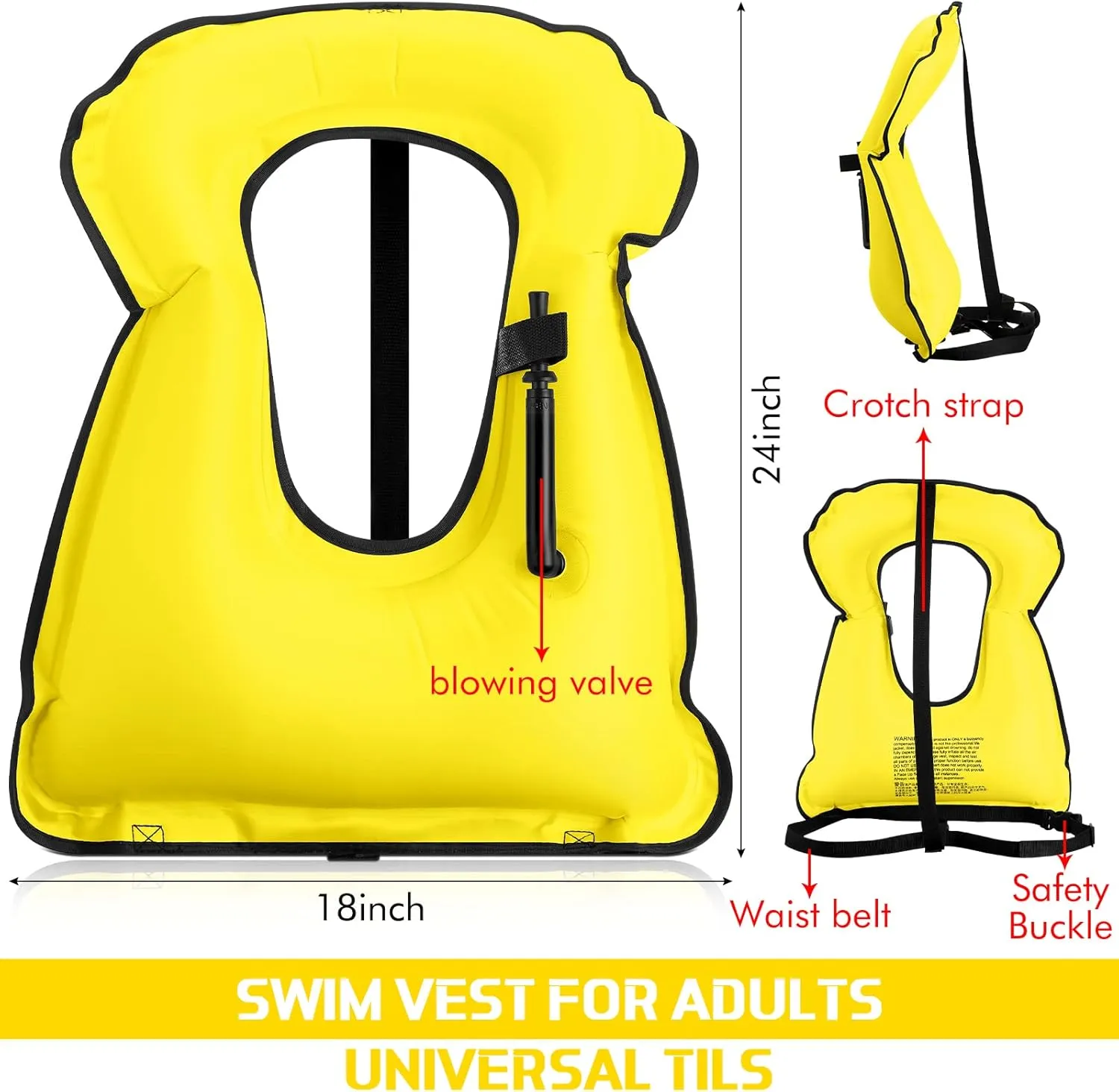 Jerify 4 Pcs Inflatable Snorkel Vest Adults, Portable Swim Vest Jackets, Adjustable Kayaking Jackets Safety Vests for Snorkeling Swimming Diving Surfing