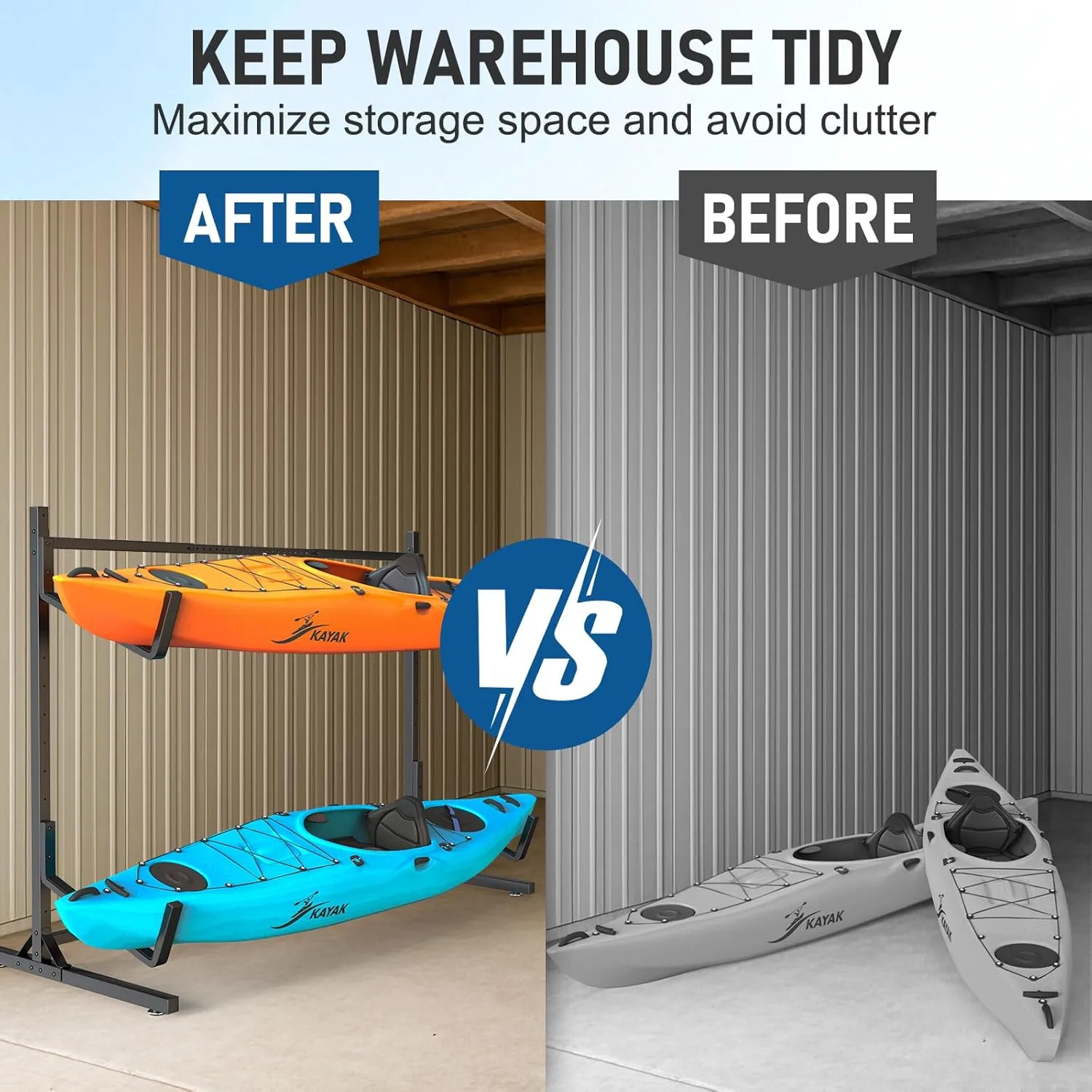 Kayak Rack for Outdoor Storage, Kayak Storage Rack, Adjustable Freestanding Kayak Rack Stand Holder for Paddleboard Surfboard for Indoor, Outdoor