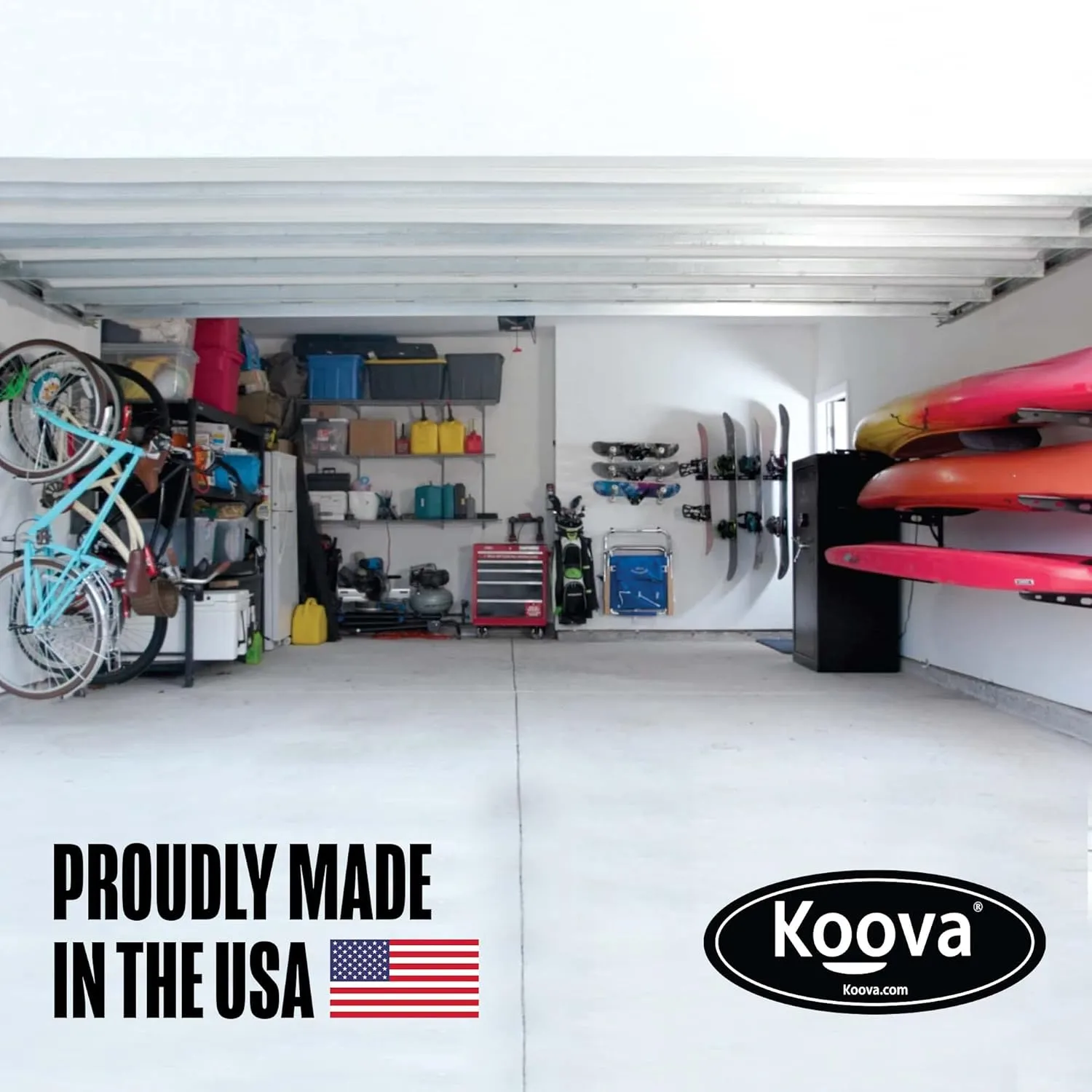 Koova Wall Mounted Storage Rack for Canoes, Kayaks and Stand Up Paddle Boards | Made in The USA | Easy to Install - Hardware Included