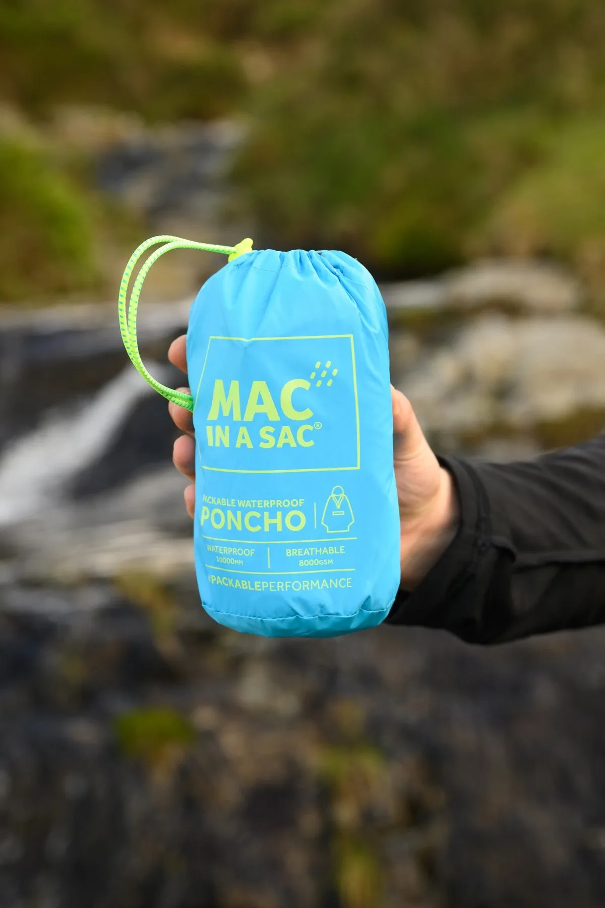 Mac in a Sac Adults Waterproof Breathable Windproof Unisex Packable Poncho-NEON BLUE