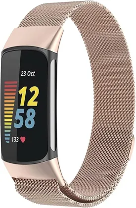 Metal Mesh Loop Bands for Fitbit Charge 5/Charge 6 Band for Women Men, Adjustable Stainless Steel Wristbands Replacement Straps for Charge 5/6 Activity Tracker