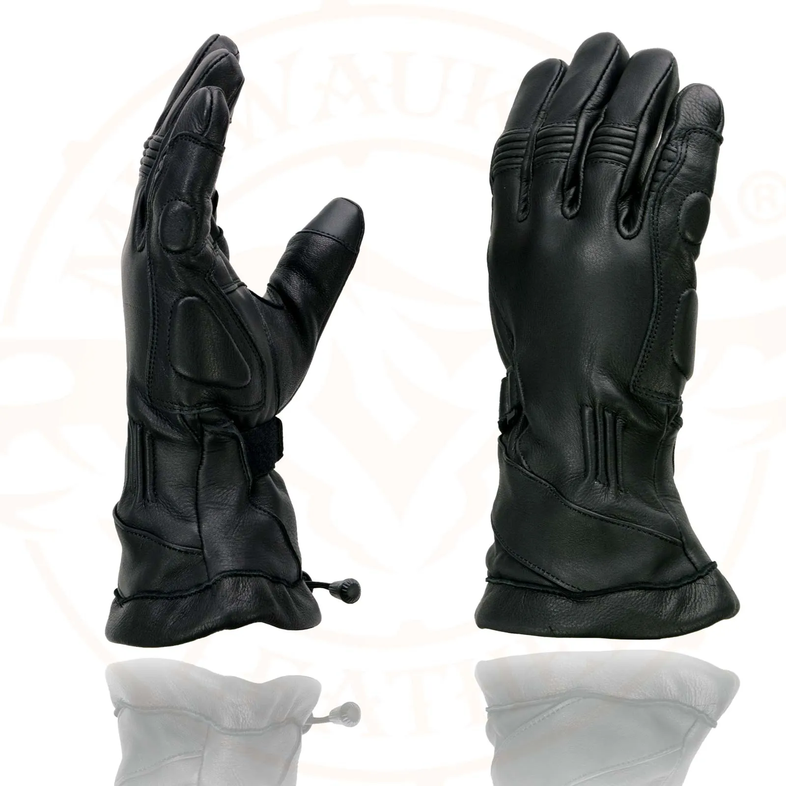 MG7518 Men's Black Deerskin Gauntlet Motorcycle Hand Gloves w/ i-Touch Screen Compatibility