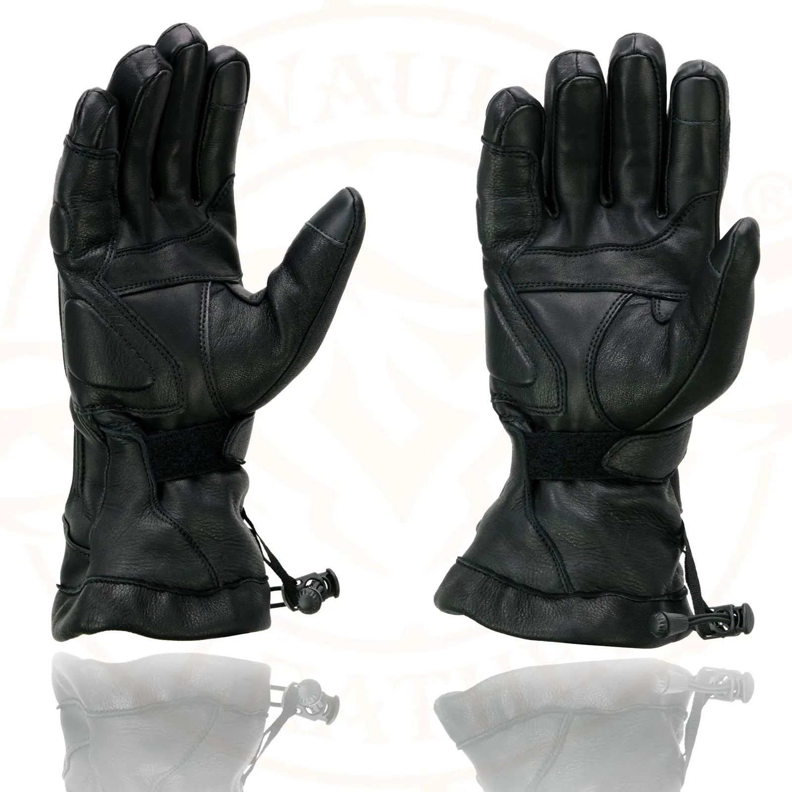 MG7518 Men's Black Deerskin Gauntlet Motorcycle Hand Gloves w/ i-Touch Screen Compatibility