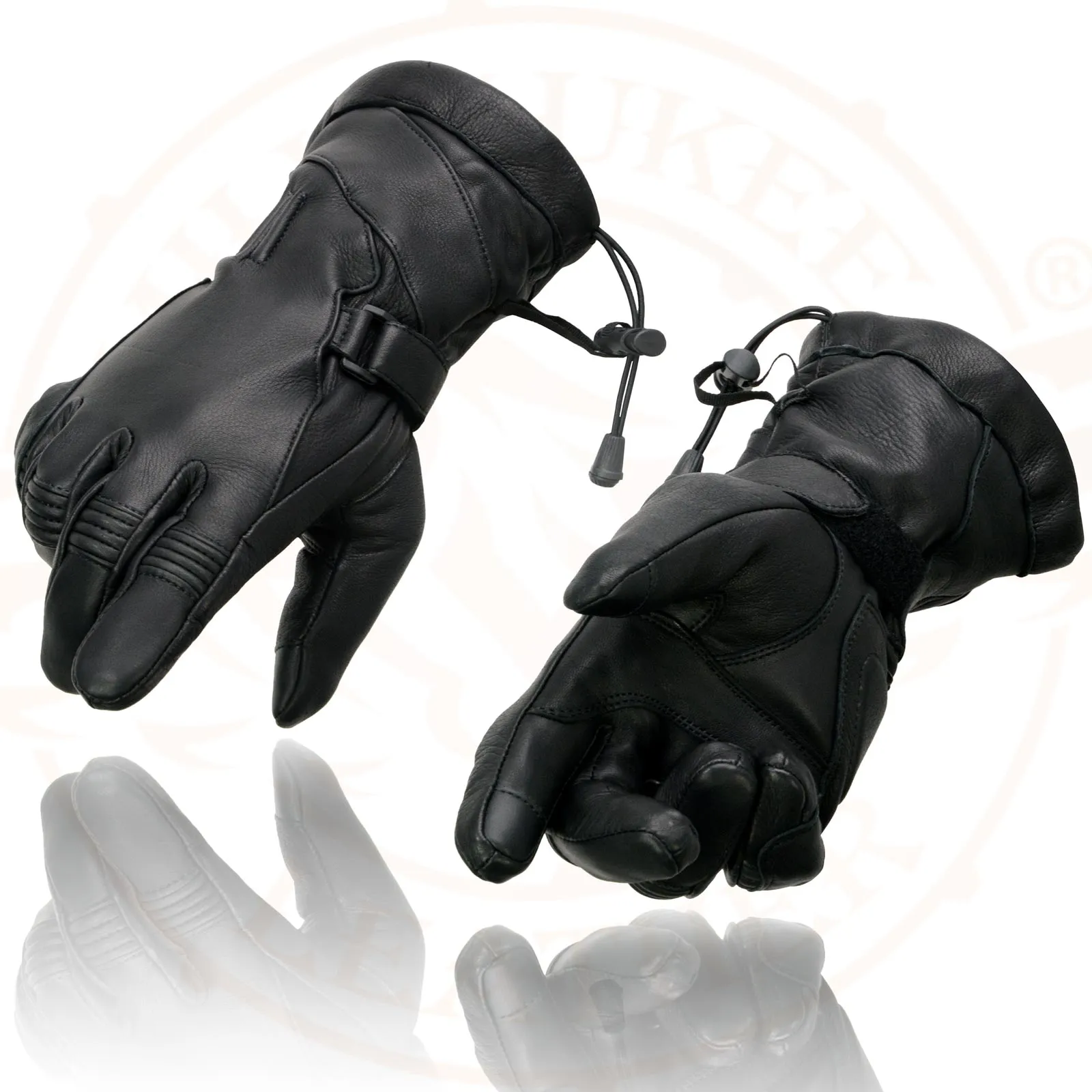 MG7518 Men's Black Deerskin Gauntlet Motorcycle Hand Gloves w/ i-Touch Screen Compatibility