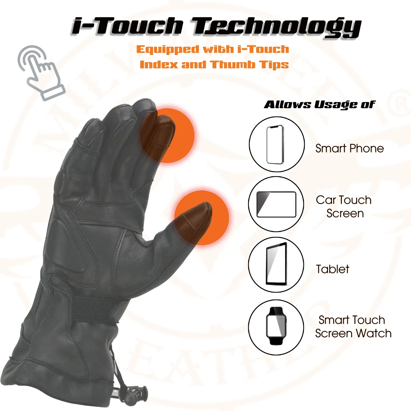 MG7518 Men's Black Deerskin Gauntlet Motorcycle Hand Gloves w/ i-Touch Screen Compatibility