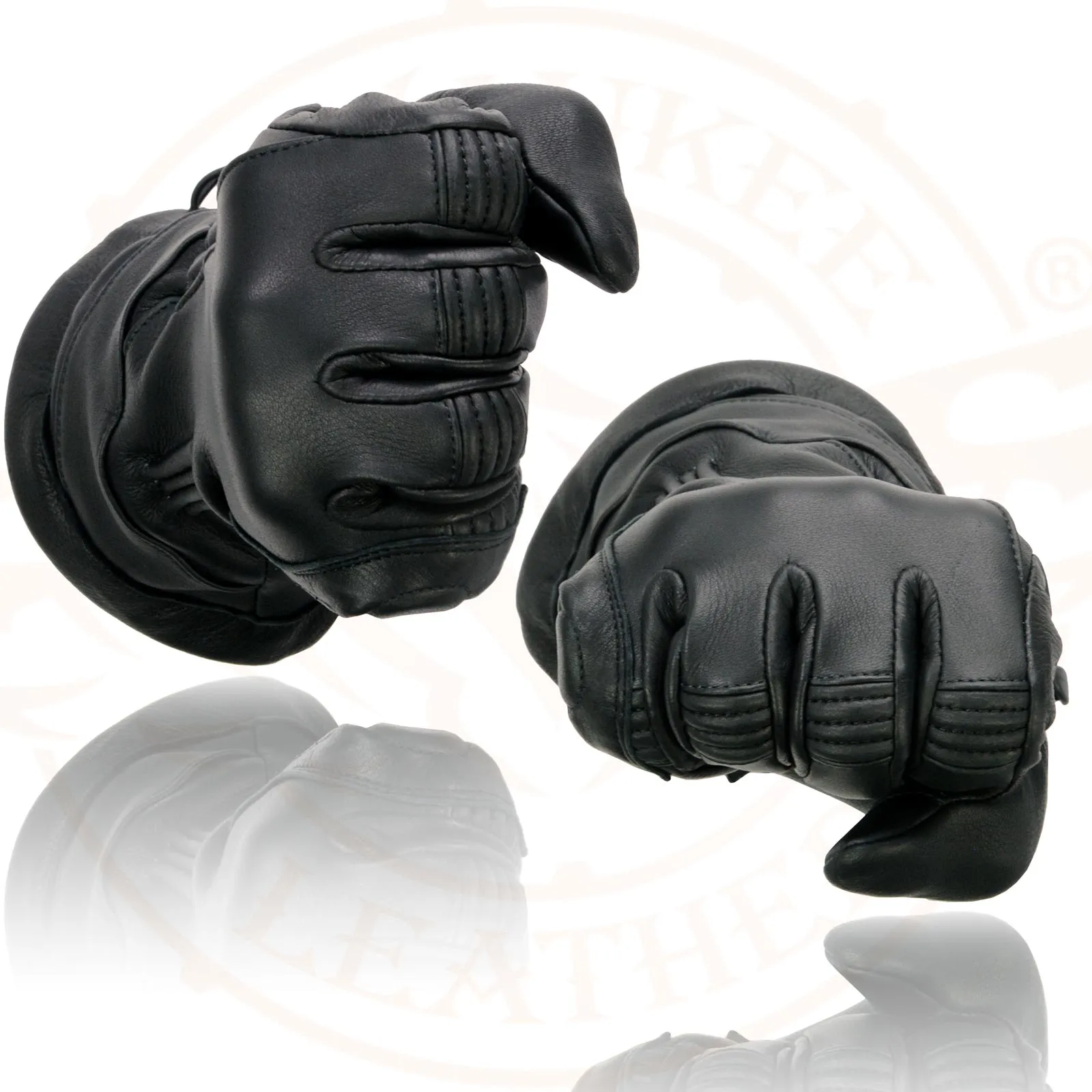 MG7518 Men's Black Deerskin Gauntlet Motorcycle Hand Gloves w/ i-Touch Screen Compatibility