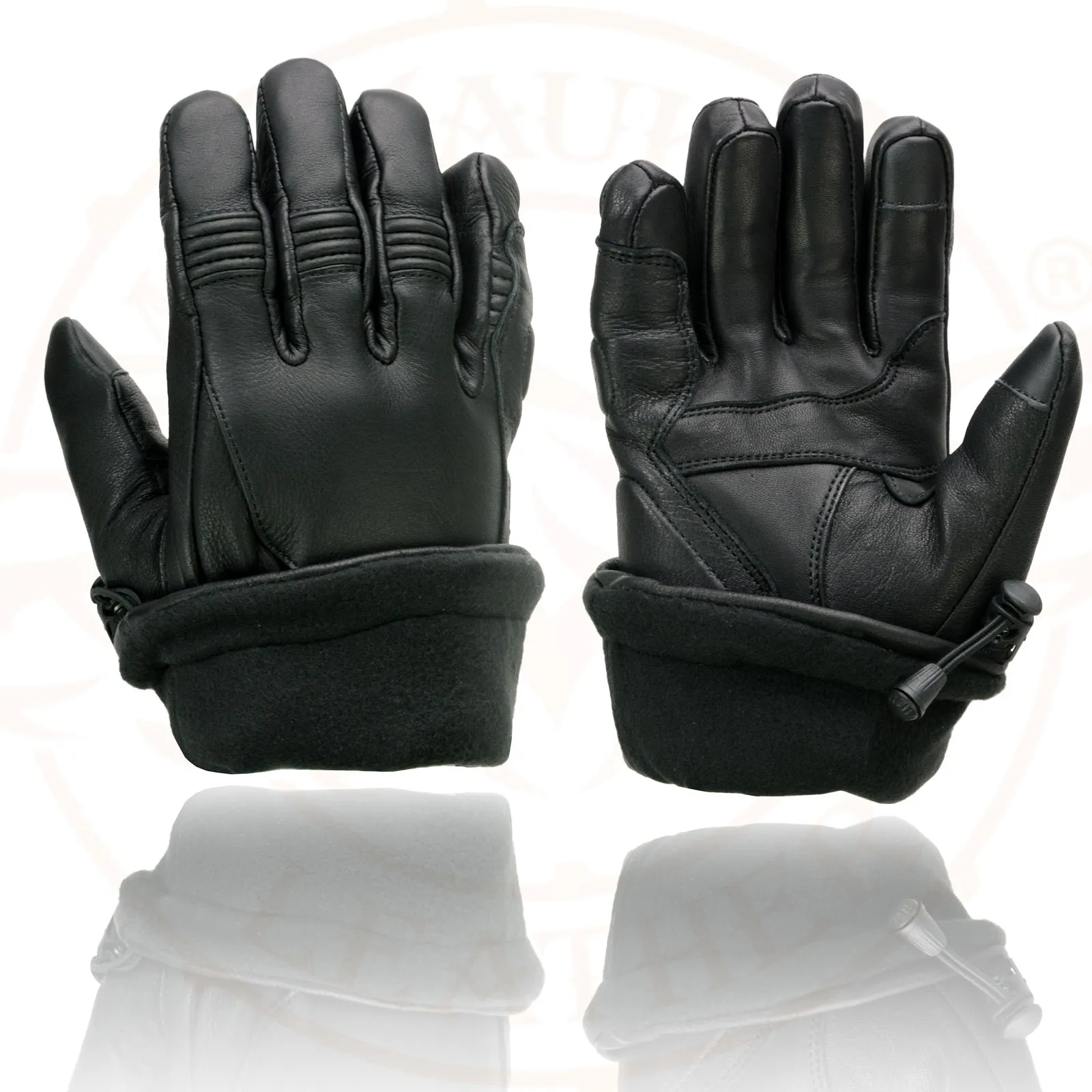 MG7518 Men's Black Deerskin Gauntlet Motorcycle Hand Gloves w/ i-Touch Screen Compatibility