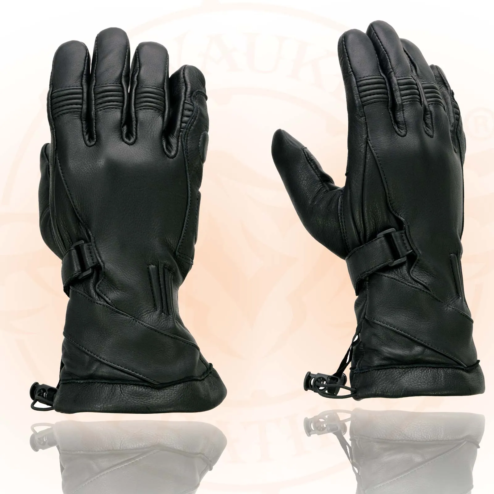 MG7518 Men's Black Deerskin Gauntlet Motorcycle Hand Gloves w/ i-Touch Screen Compatibility