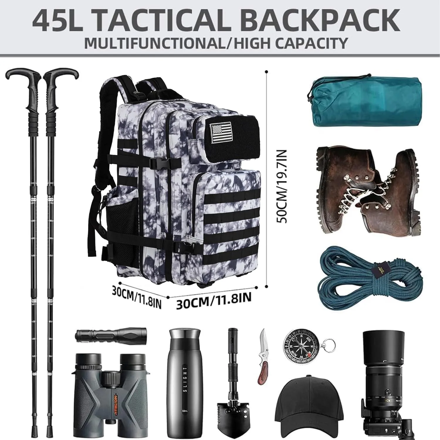 Military Tactical Backpack - 45L Molle Assault Pack for 3-Day Survival, Gym, Hunting, and Daily Use - Versatile Military Backpack & Trekking Day Pack