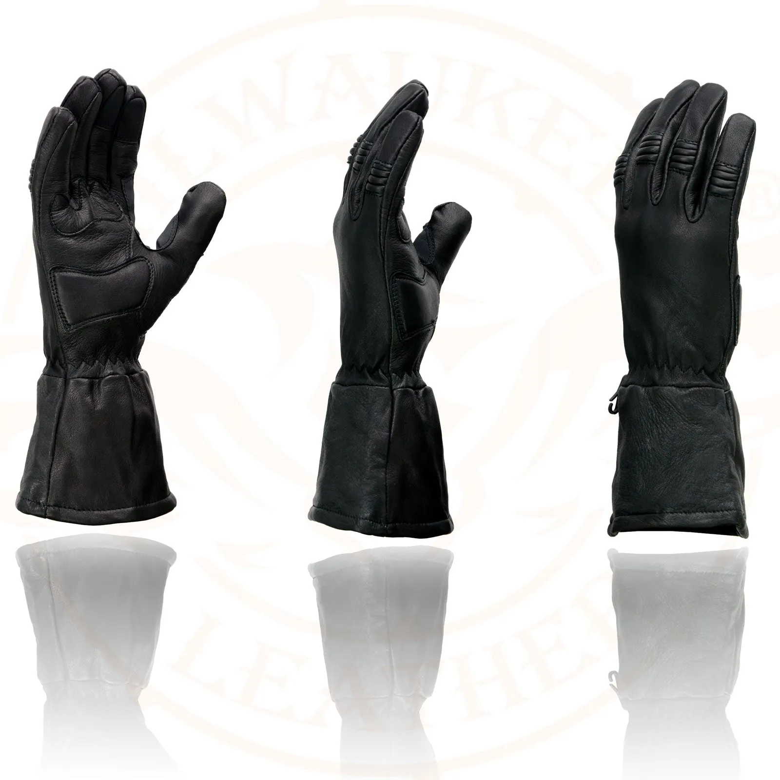 Milwaukee Leather Men's Gauntlet Motorcycle Hand Gloves-Black Deerskin Long Cuff Thermal Lined Gel Palm-G039