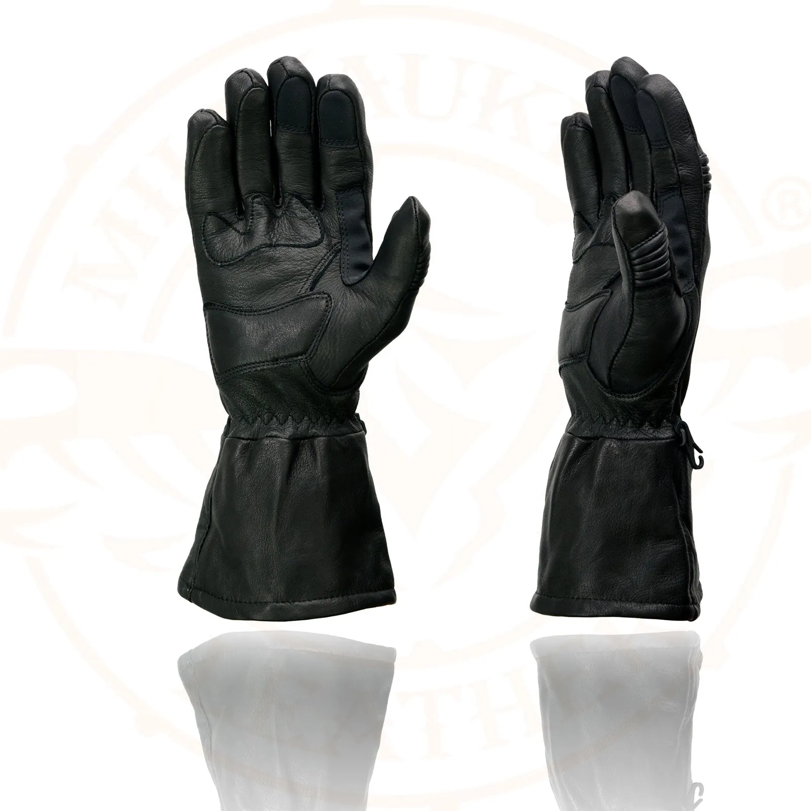 Milwaukee Leather Men's Gauntlet Motorcycle Hand Gloves-Black Deerskin Long Cuff Thermal Lined Gel Palm-G039