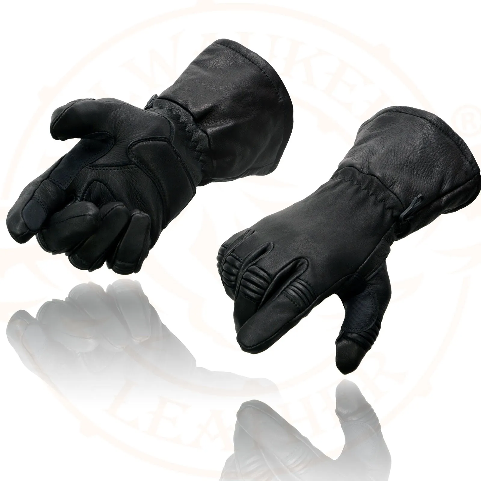 Milwaukee Leather Men's Gauntlet Motorcycle Hand Gloves-Black Deerskin Long Cuff Thermal Lined Gel Palm-G039