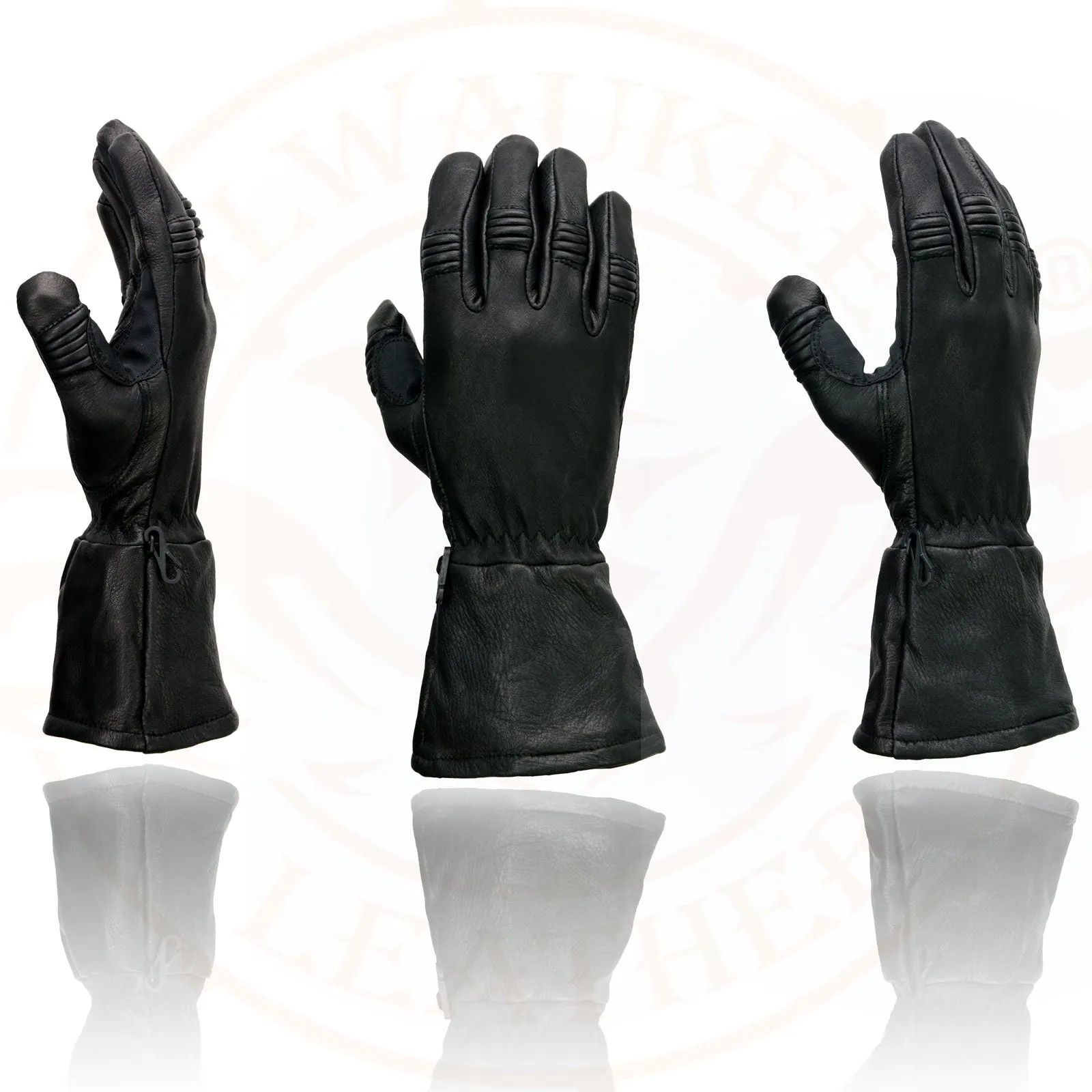 Milwaukee Leather Men's Gauntlet Motorcycle Hand Gloves-Black Deerskin Long Cuff Thermal Lined Gel Palm-G039