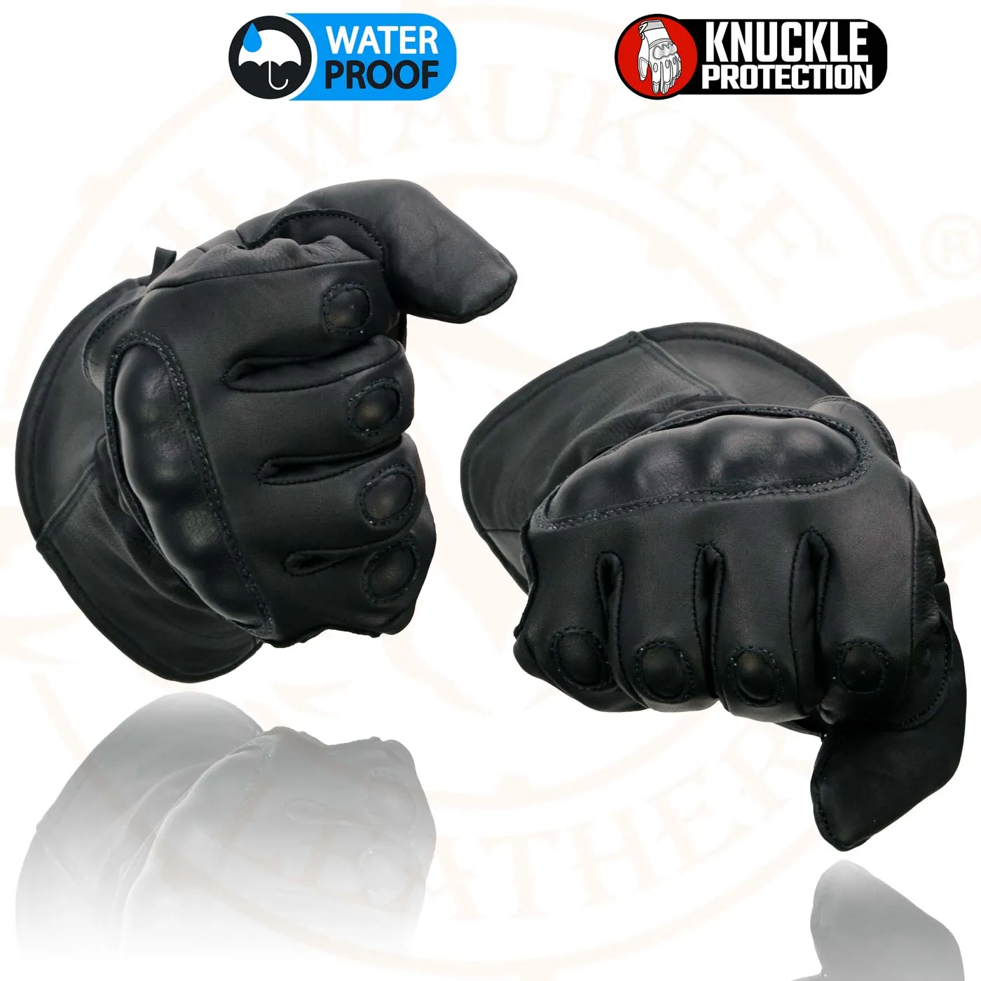 Milwaukee Leather SH815 Men's Black Leather Waterproof Gauntlet Gloves