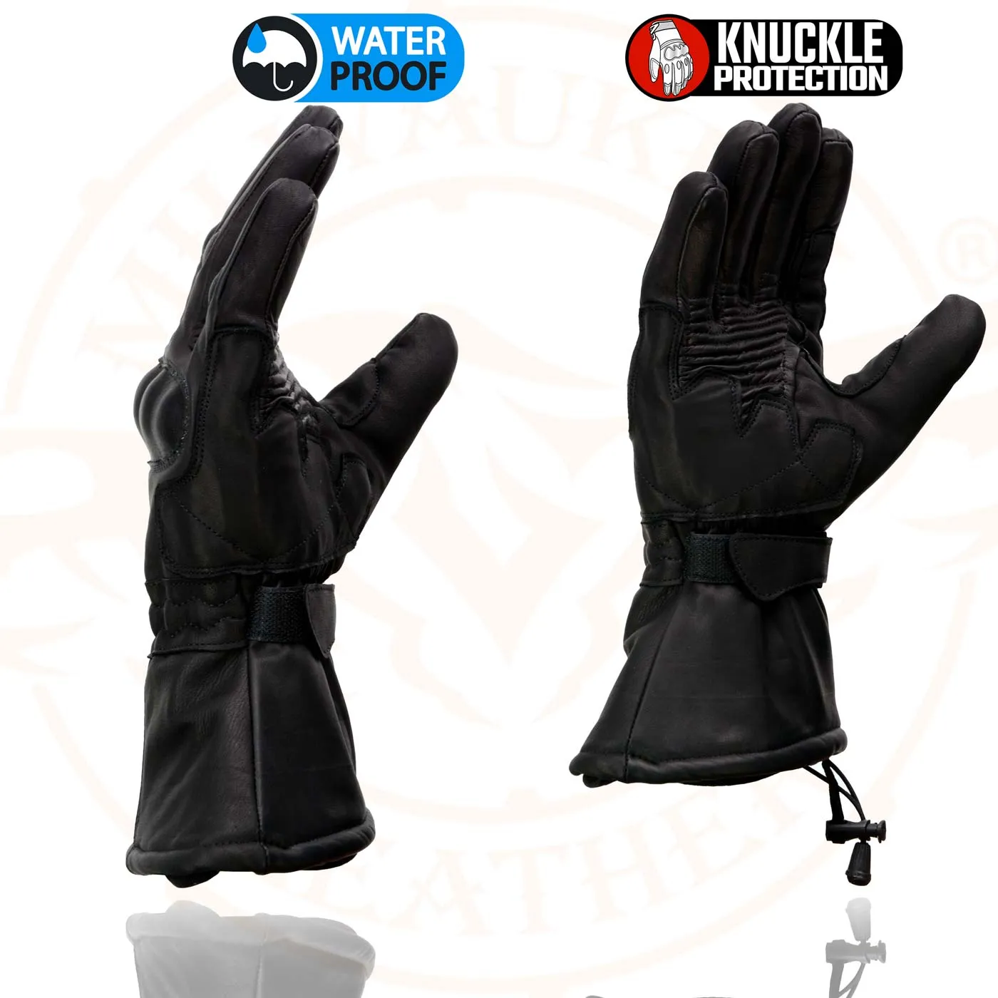 Milwaukee Leather SH815 Men's Black Leather Waterproof Gauntlet Gloves