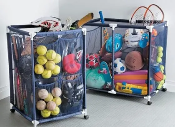 Modern Blue Pool Storage Bin - Extra Large | Perfect Contemporary Nylon Mesh Basket Organizer For Goggles, Beach Balls, Floats, Swim Toys & Accessories | Air Dry Items Quickly & Easily