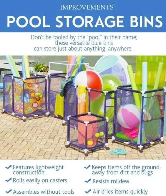 Modern Blue Pool Storage Bin - Extra Large | Perfect Contemporary Nylon Mesh Basket Organizer For Goggles, Beach Balls, Floats, Swim Toys & Accessories | Air Dry Items Quickly & Easily