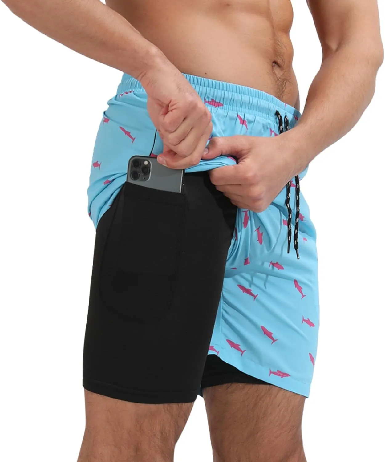 Muscle Killer Men's Swim Trunks with Compression Liner 2 in 1 Board Beach Shorts Quick Dry Swimwear Bathing Suits Swim Short
