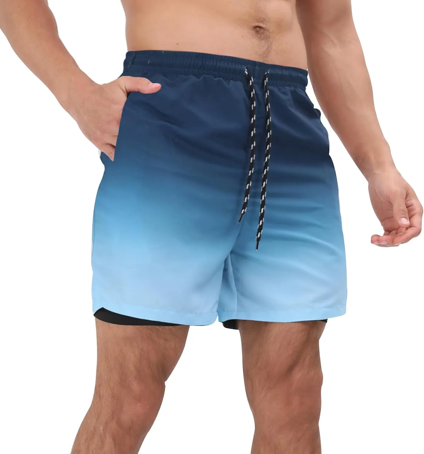 Muscle Killer Men's Swim Trunks with Compression Liner 2 in 1 Board Beach Shorts Quick Dry Swimwear Bathing Suits Swim Short