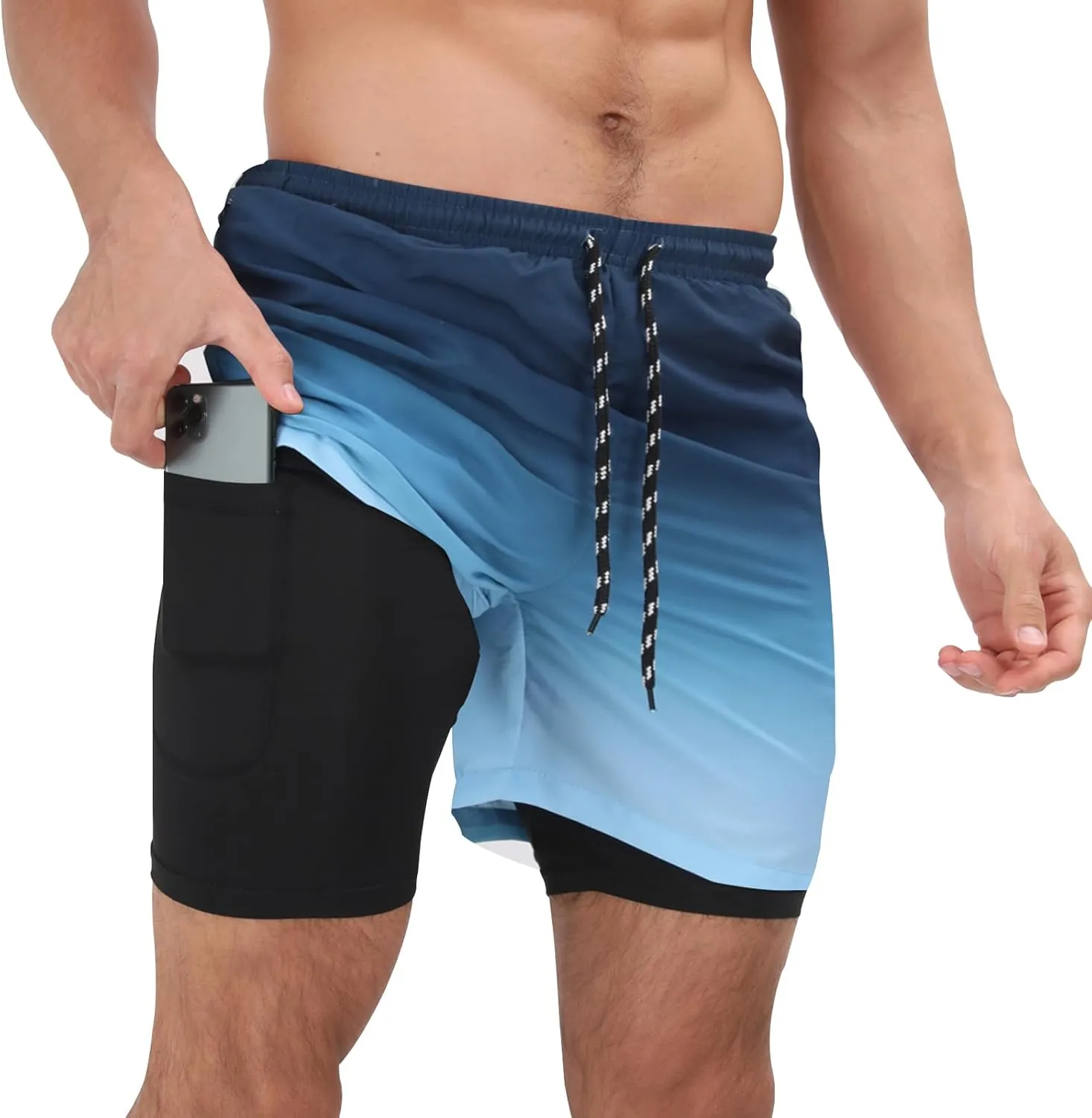 Muscle Killer Men's Swim Trunks with Compression Liner 2 in 1 Board Beach Shorts Quick Dry Swimwear Bathing Suits Swim Short