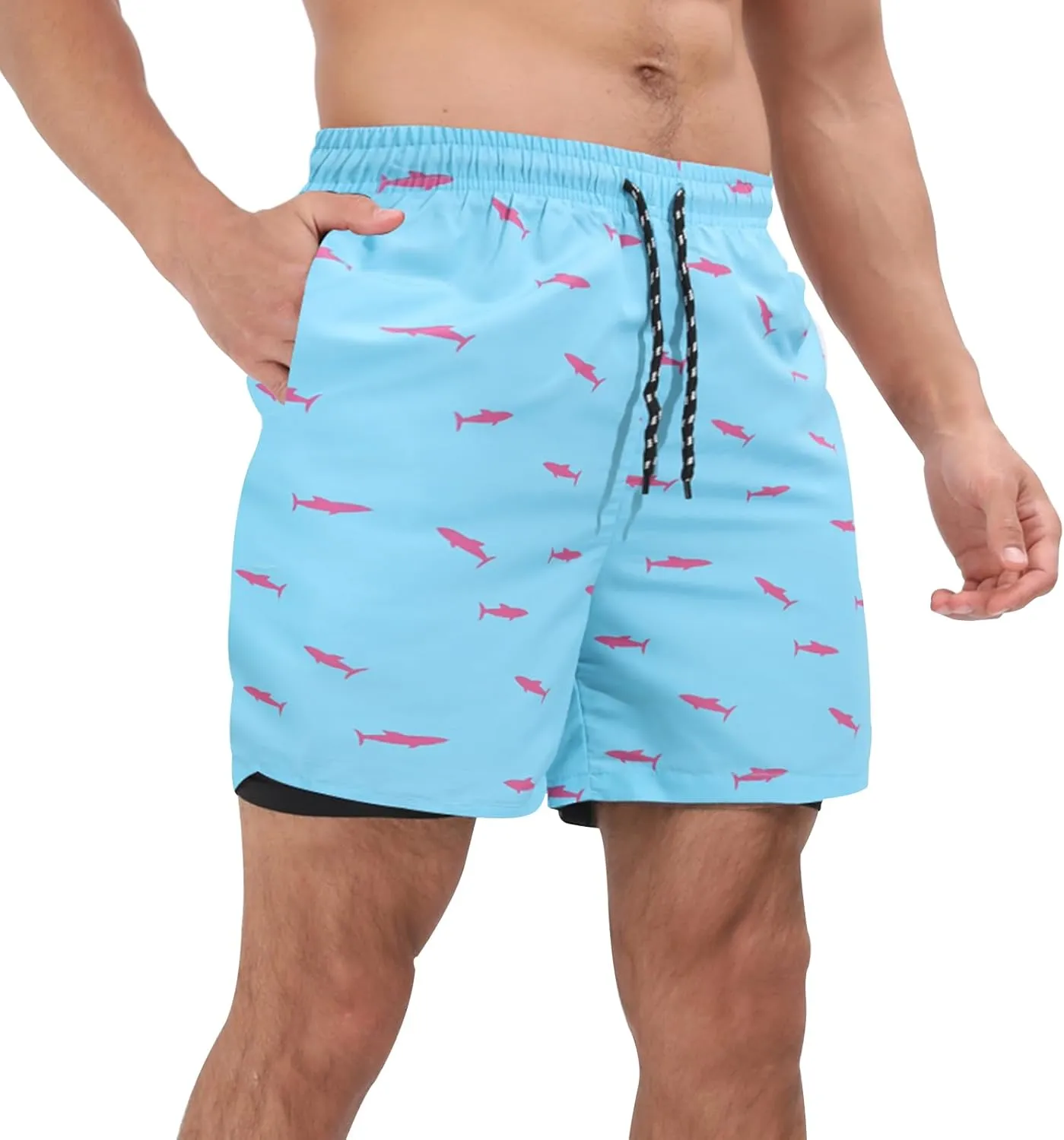 Muscle Killer Men's Swim Trunks with Compression Liner 2 in 1 Board Beach Shorts Quick Dry Swimwear Bathing Suits Swim Short