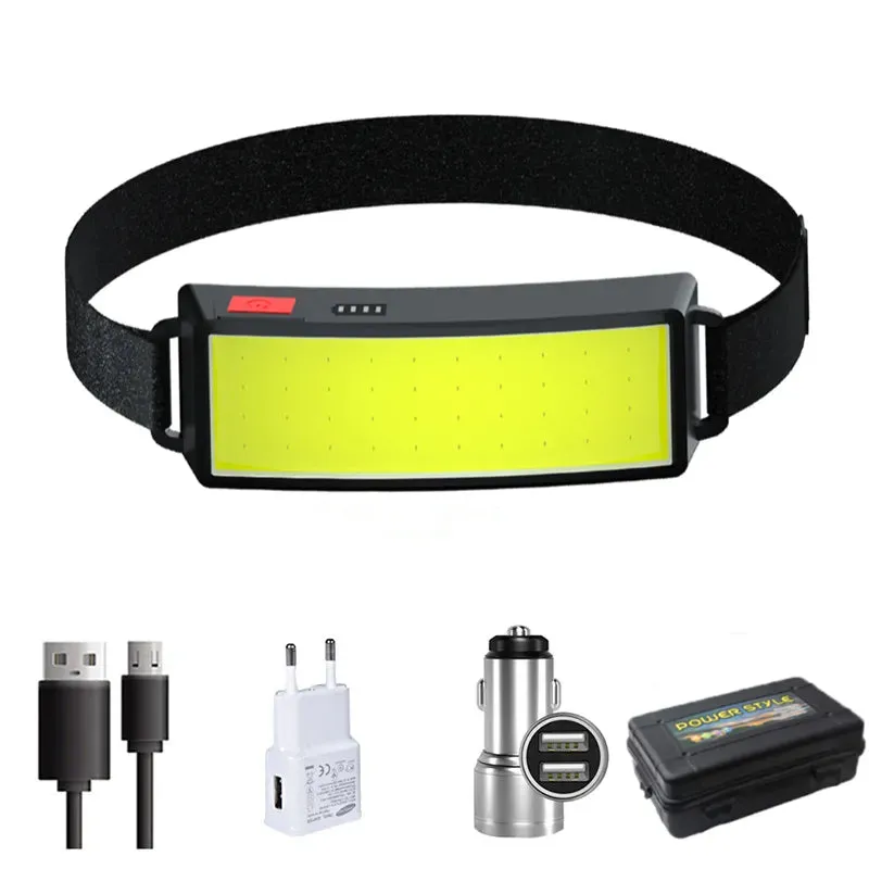 New Upgrade Portable LED Head Lamp Built-in 1200mah Battery COB Headlight USB-C Rechargeable Waterproof Torch Camping Flashlight