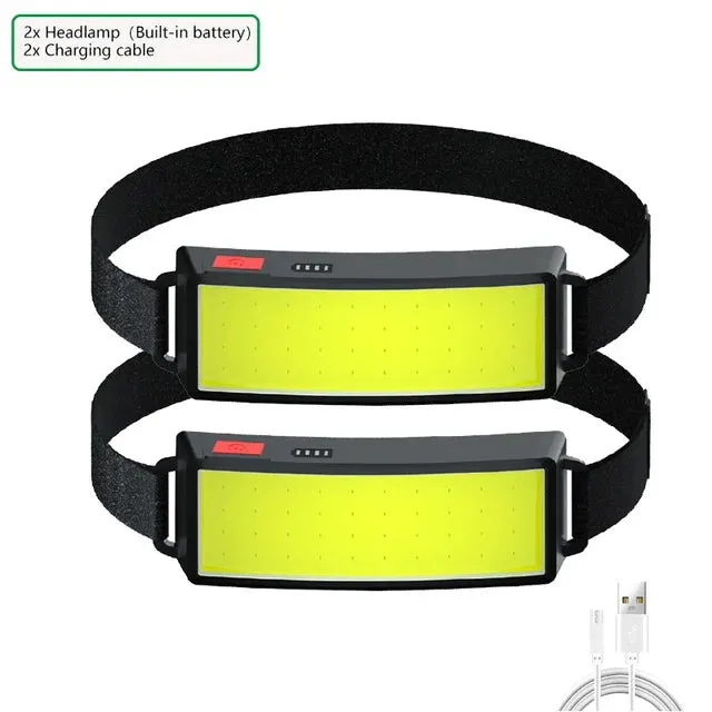 New Upgrade Portable LED Head Lamp Built-in 1200mah Battery COB Headlight USB-C Rechargeable Waterproof Torch Camping Flashlight