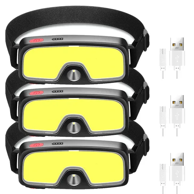 New Upgrade Portable LED Head Lamp Built-in 1200mah Battery COB Headlight USB-C Rechargeable Waterproof Torch Camping Flashlight