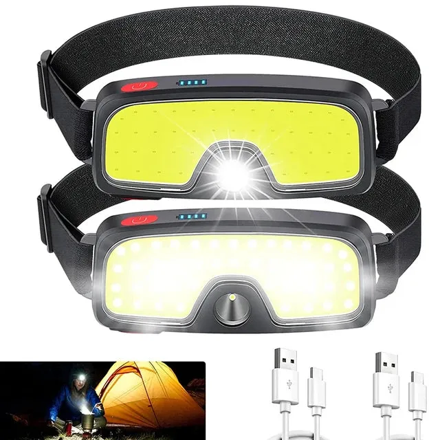 New Upgrade Portable LED Head Lamp Built-in 1200mah Battery COB Headlight USB-C Rechargeable Waterproof Torch Camping Flashlight