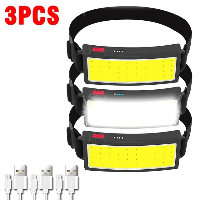 New Upgrade Portable LED Head Lamp Built-in 1200mah Battery COB Headlight USB-C Rechargeable Waterproof Torch Camping Flashlight