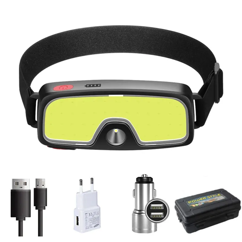 New Upgrade Portable LED Head Lamp Built-in 1200mah Battery COB Headlight USB-C Rechargeable Waterproof Torch Camping Flashlight