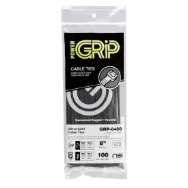 NSI PowerGRP 8”, Black General Purpose 40lb Cable Ties, 100 Pack (8", Black)