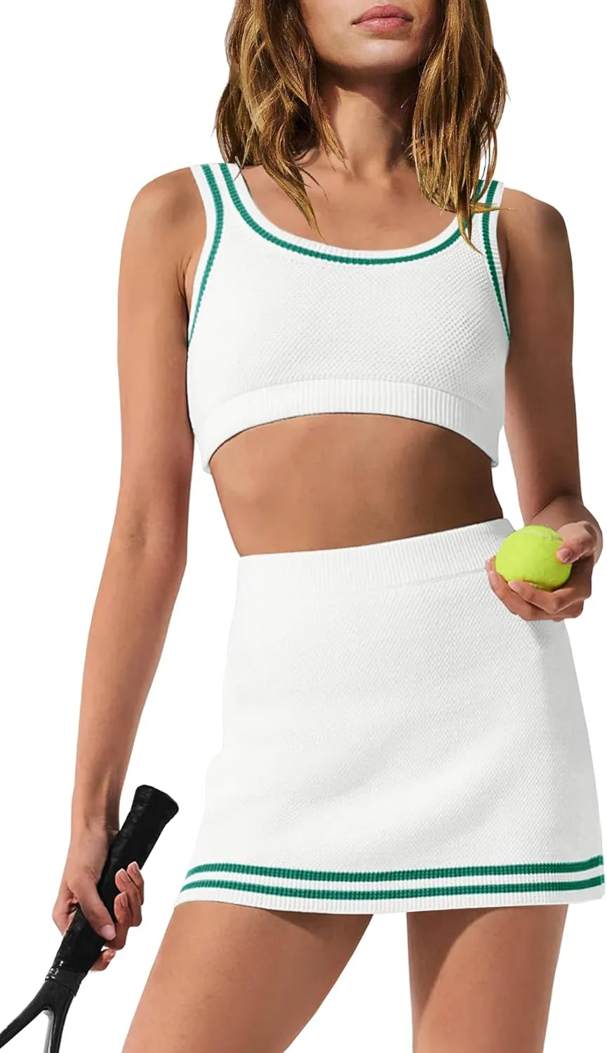 Panadila Womens 2 Piece Skirt Set Workout Outfits Tennis Skorts with Built-in Shorts and Sports Bra Gym Yoga